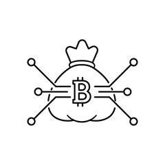 Obraz premium Bit coin icon. Cryptocurrency. Digital currency. Internet money. Outline thin line flat illustration. Isolated on white background. 