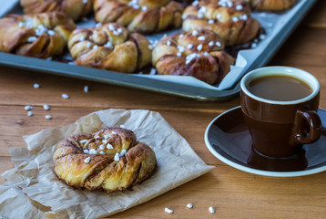 Swedish cinnamon buns with coffee.