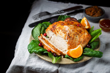 Delicious sliced turkey breast for Thanksgiving Day table