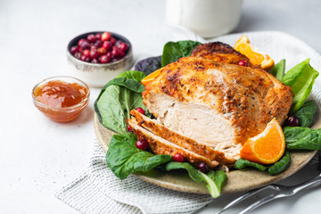Delicious sliced turkey breast for Thanksgiving Day table