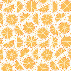 Oranges slices seamless pattern. Hand drawn fresh tropical citrus fruit.