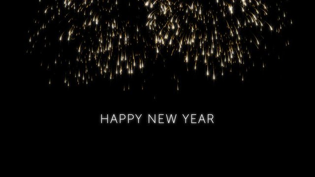 Happy new year 2020 social post card with gold animated fireworks on elegant black background.Celebration concept animation for festive event.New year wishes.Congratulate new year
