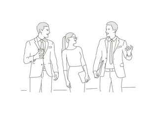 Sketch of business people at the meeting. Hand drawn vector illustration.