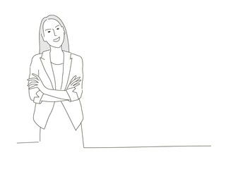 Businesswoman standing with crossed arms. Hand drawn vector illustration.