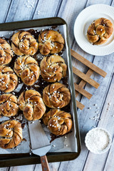 Tray of Swedish cinnamon buns.