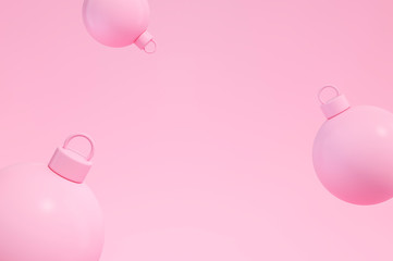 Pink Ornaments Christmas balls on pastel pink background 3d rendering. 3d illustration minimal style celebration, christmas and new year concept.