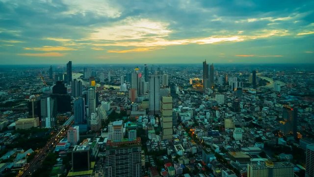 day to night time lapse of Bangkok city view, Thailand