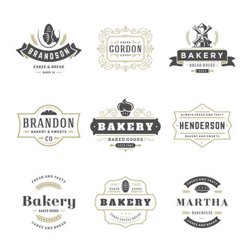 Bakery logos and badges design templates set vector illustration.