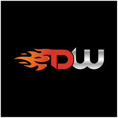 Initial Letter DW Logo Design with Fire Element 