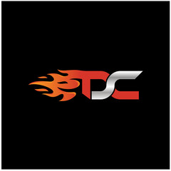 Initial Letter DC Logo Design with Fire Element 