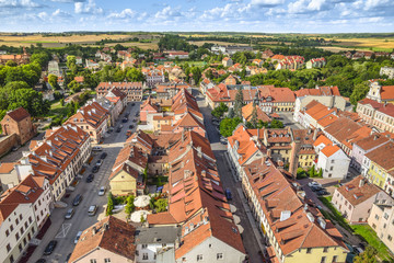 Fototapeta na wymiar Aerial panorama of Reszel, Warmian-Masurian Voivodeship, Poland.