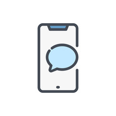 Smartphone with online support color line icon. Mobile phone and speech bubbles vector outline colorful sign.