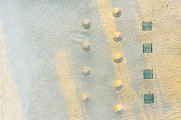 Aerial view from drone top view. Aerial view over autumn empty beach. Beautiful fall nature travel or minimalistic background.