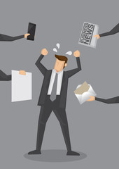 Overwhelmed Business Executive Cartoon Vector Illustration