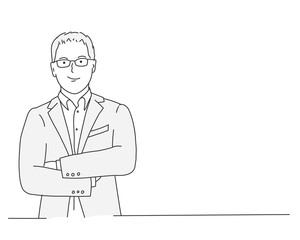 Sketch of business man in glasses. Line drawing vector illustration.
