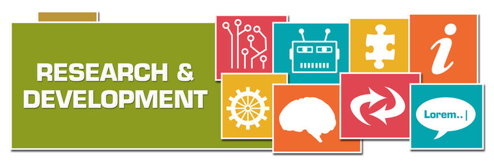 Naklejka premium Research And Development Various Color Symbols Boxes 