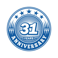 31 years logo. Thirty-one years anniversary celebration logo design. Vector and illustration.