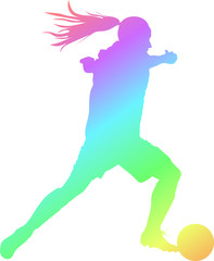 girl with a ball plays soccer. woman soccer player vector color