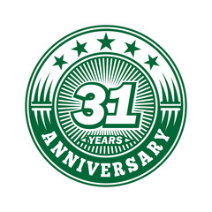 31 years logo. Thirty-one years anniversary celebration logo design. Vector and illustration.