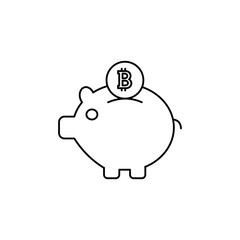 Bit coin icon. Cryptocurrency. Digital currency.  Internet money. Outline thin line flat illustration. Isolated on white background. 