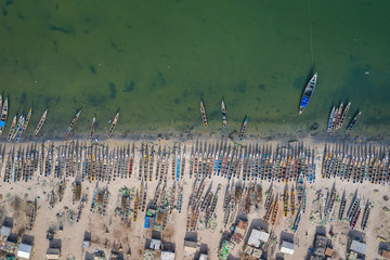 Aerial view of fishing village of Djiffer. Saloum Delta National Park, Joal Fadiout, Senegal....