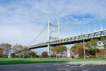 Fototapeta na wymiar Astoria Park looking towards the Triborough Bridge in Astoria Queens New York