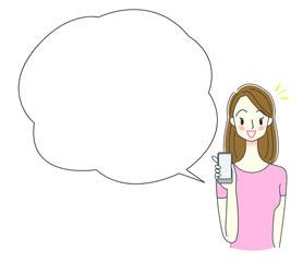 スマートフォンを持つ女性と吹き出しのイラスト
