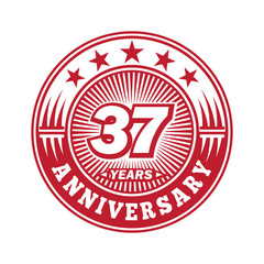 37 years logo. Thirty-seven years anniversary celebration logo design. Vector and illustration.