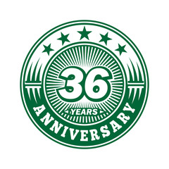 36 years logo. Thirty-six years anniversary celebration logo design. Vector and illustration.