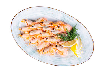 Shrimp boiled with lemon slices