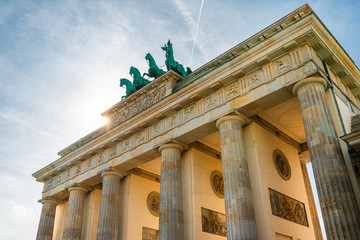 BERLIN, GERMANY-March 11, 2018: Brandenburg Gate (Brandenburger Tor) famous landmark in Berlin,...