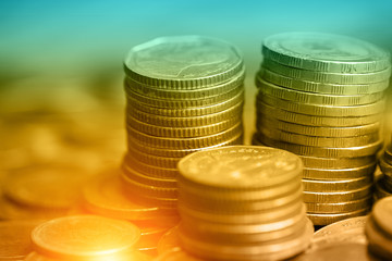 Rows of coins for finance and background saving concept,