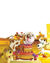 cartoon scene with cow having fun on the farm on white background - illustration for children