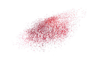 Red glitter powder splash or burst copy space isolated on white background