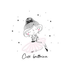 Cute hand drawn with cute little ballerina vector illustration.