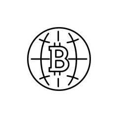 Bit coin icon. Cryptocurrency. Digital currency.  Internet money. Outline thin line flat illustration. Isolated on white background. 