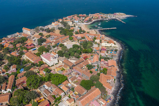 Aerial view of Goree Island. Gor&eacute;e. Dakar, Senegal. Africa. Photo made by drone from above. UNESCO World Heritage Site.