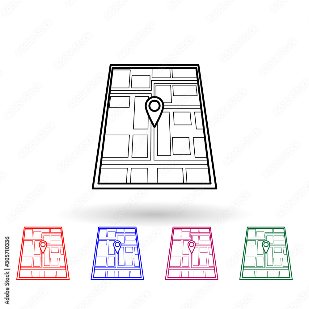 Poster pin on the map multi color icon. simple thin line, outline vector of navigation icons for ui and ux,