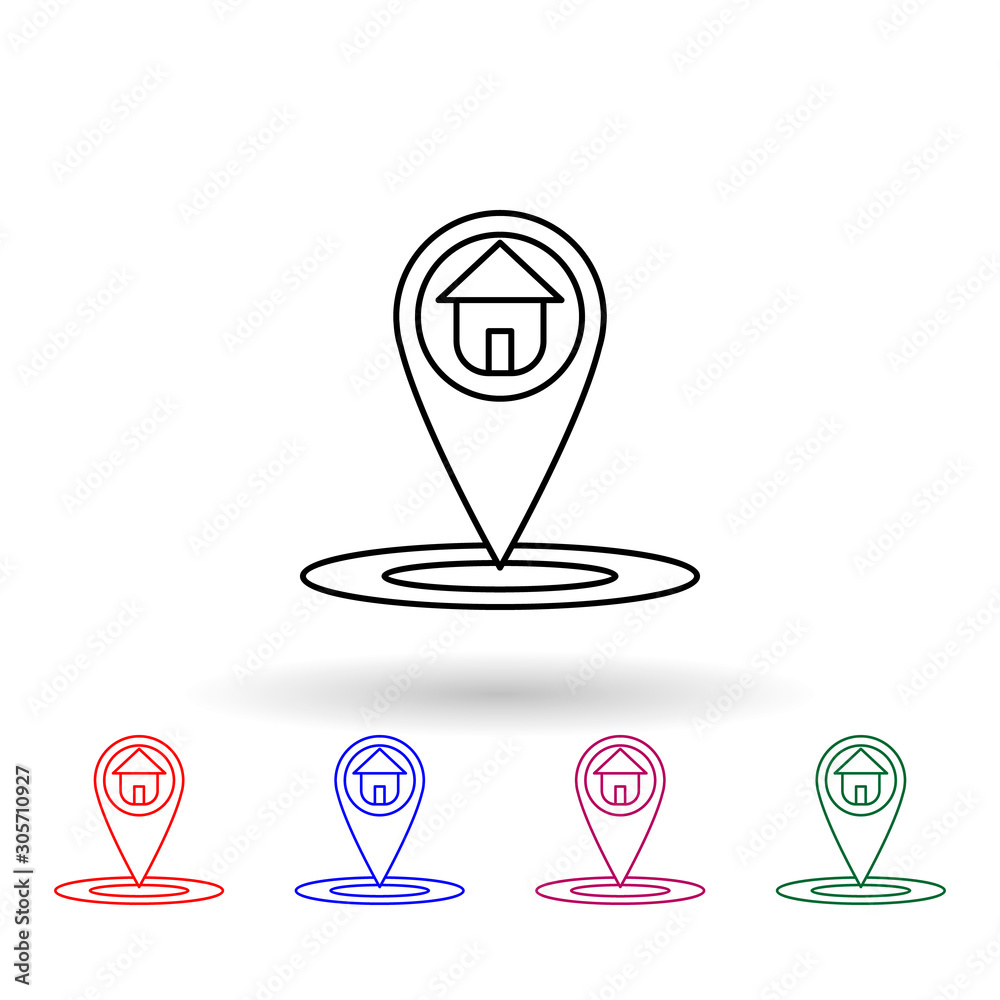 Poster pin with house multi color icon. simple thin line, outline vector of navigation icons for ui and ux,