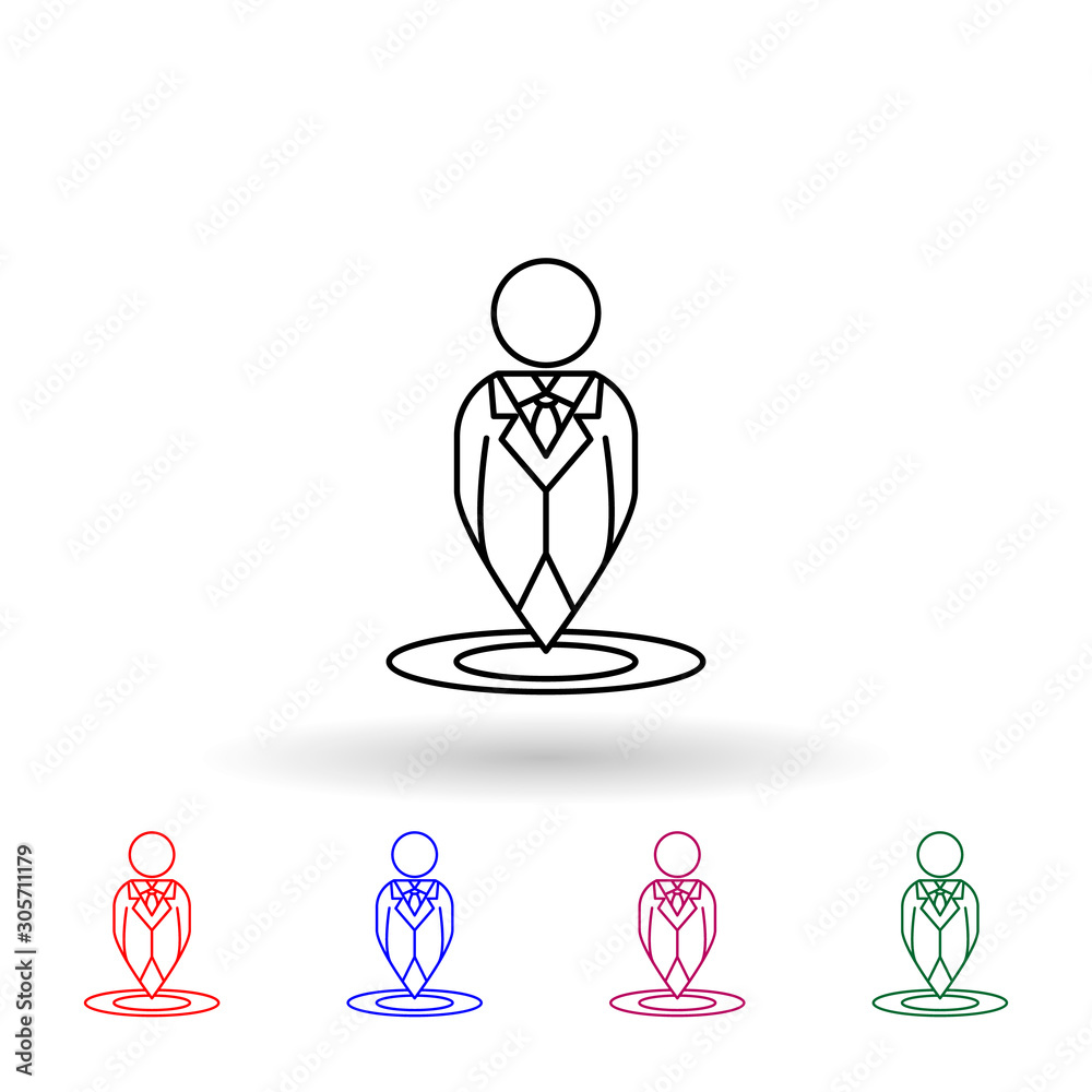 Sticker business man in the shape of a pin multi color icon. simple thin line, outline vector of navigation 