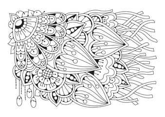 Fototapeta premium Coloring book page for adult and older children. Black and white abstract floral pattern. Design for meditation. The image can be used in design and printing on fabric