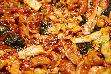 Korean spicy stir fried vegetable and meat 