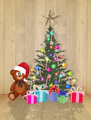 illustration of Christmas tree and gifts
