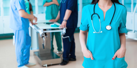 profession medicine staff. multinational people - doctor, nurse and surgeon. a group of faceless...