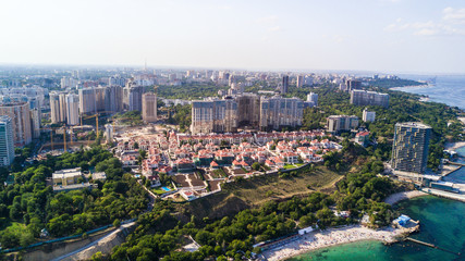 Fototapeta na wymiar Aerial view of Odessa city and sea port at sunny summer day drone