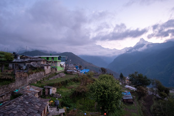 Fototapeta na wymiar Village and Rice field in Himalayas Mountains