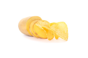 Fototapeta na wymiar Potato chips, potato isolated on white background, space for text