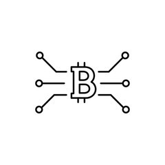Bit coin icon. Cryptocurrency. Digital currency.  Internet money. Outline thin line flat illustration. Isolated on white background. 