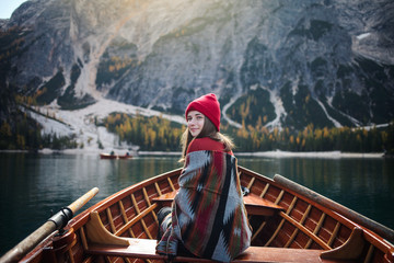 Beautiful Girl with Plaid in Boat Smiling