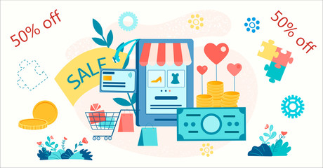 Online Shopping Concept Vector Illustration. Discount and great deal.